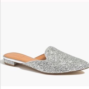 J.Crew Factory Silver Glitter Mules -gently used